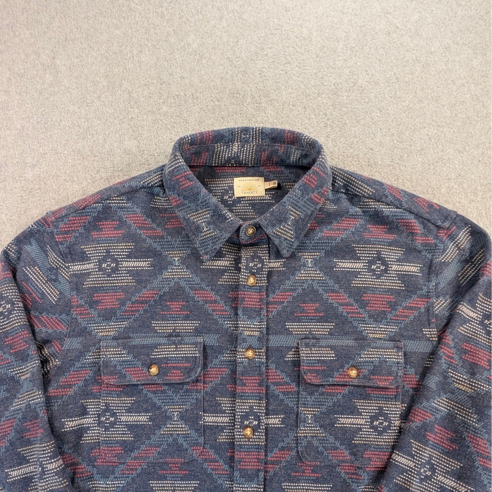 Faherty Doug Good Feather Legend Sweater Flannel Mens L Southwestern Button Down
